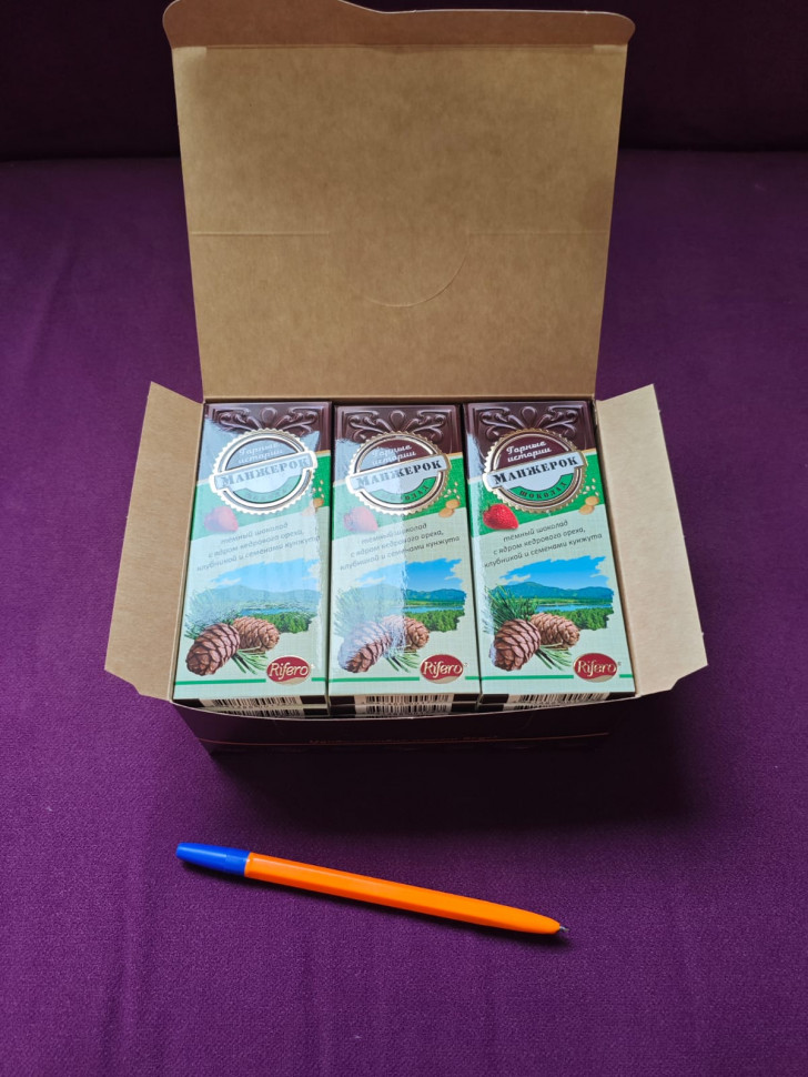   Риф и Ко Шоколадная плитка «Манжерок»(кедровые орехи, клубника, кунжут)  (блок 18шт по 55г)    в Петропавловске-Камчатском